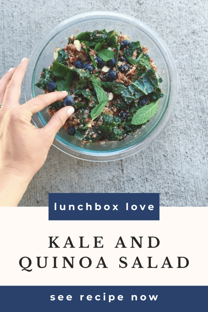 Blueberry kale salad with text overlay