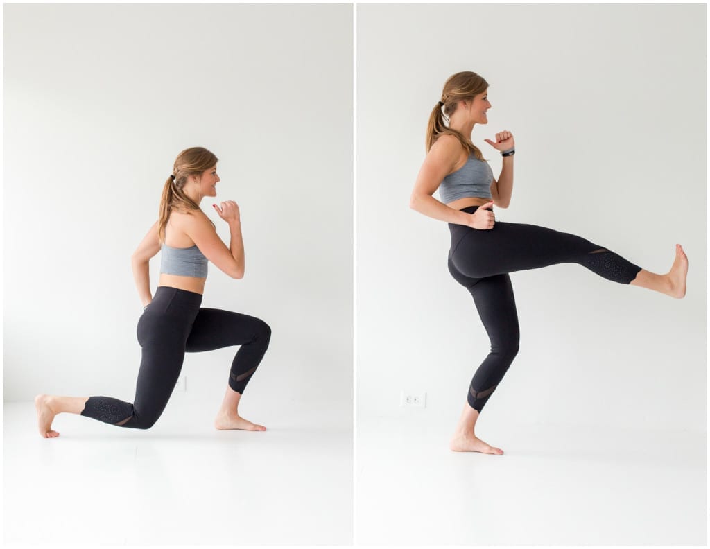 15 minute hiit workout -- reverse lunge to front kick -- www.nourishmovelove.com