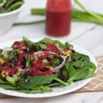 cherry wild rice salad with spinach and walnuts and cherry vinaigrette recipe -- www.nourishmovelove.com