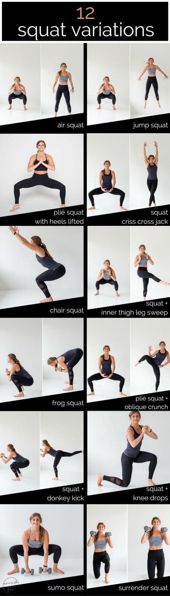12 Squat Variations Pin -- www.nourishmovelove.com