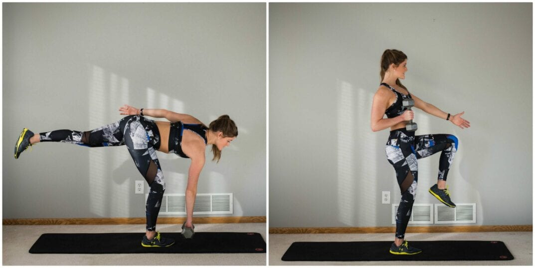 total body workout with just one dumbbell -- single leg deadlift to row -- www.nourishmovelove.com