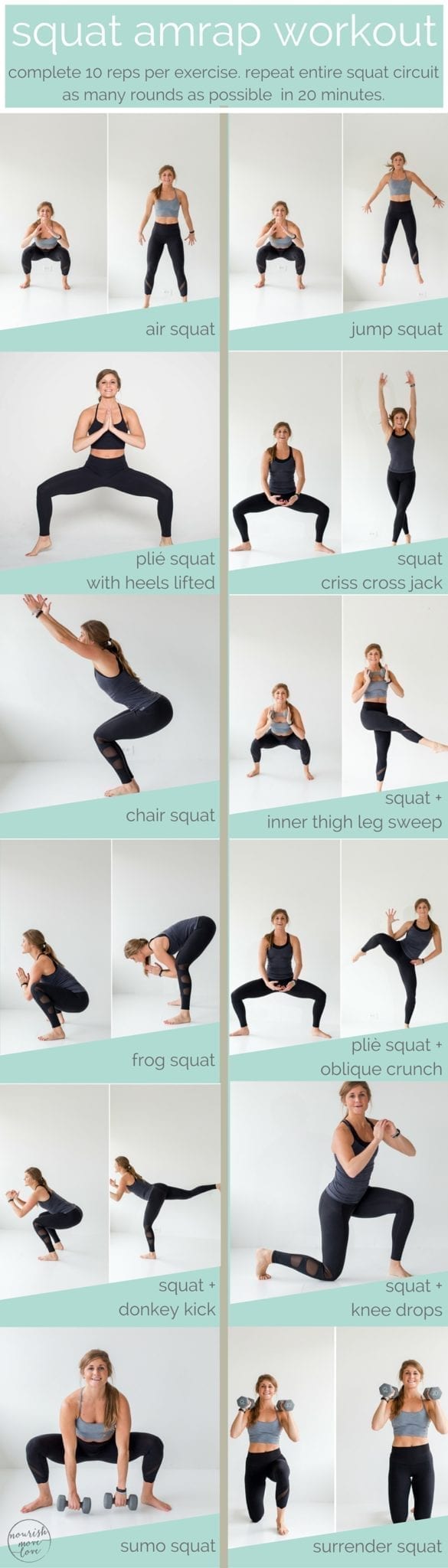 12 squat variations + lower body amrap workout | www.nourishmovelove.com