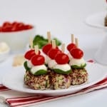 turkey, quinoa & zucchini caprese meatball skewers recipe party appetizer -- www.nourishmovelove.com