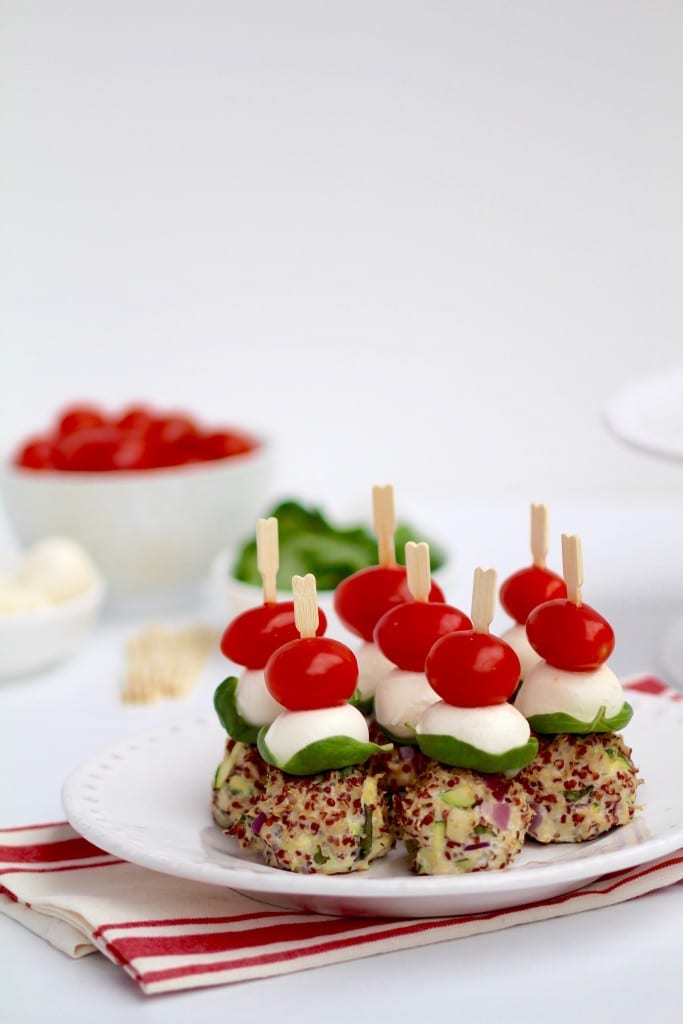 turkey, quinoa & zucchini caprese meatball skewers party appetizer -- www.nourishmovelove.com