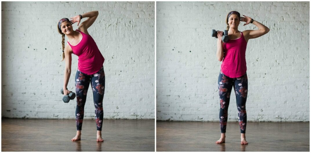 6-move arms and abs workout to strengthen and tone |6-moves, 20 minutes, and a set of 5-15 pound dumbbells is all you need to move through this arms and abs strength training and toning workout. | www.nourishmovelove.com