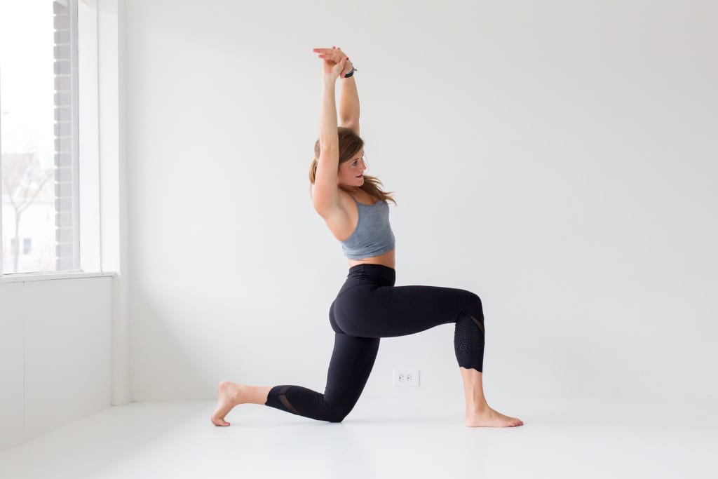 10 morning yoga poses, low crescent lunge + side body stretch --- www.nourishmovelove.com