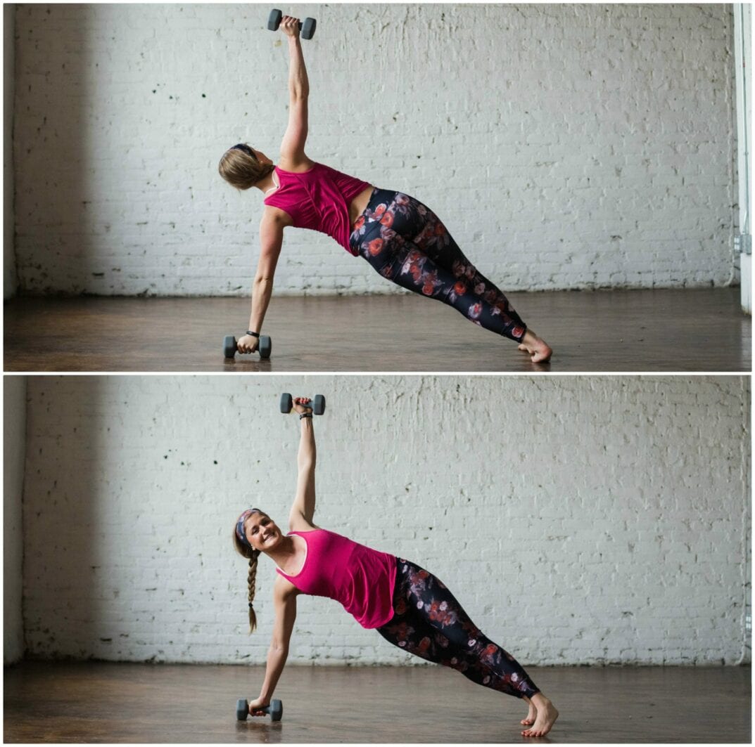 6-move arms and abs workout to strengthen and tone |6-moves, 20 minutes, and a set of 5-15 pound dumbbells is all you need to move through this arms and abs strength training and toning workout. | www.nourishmovelove.com