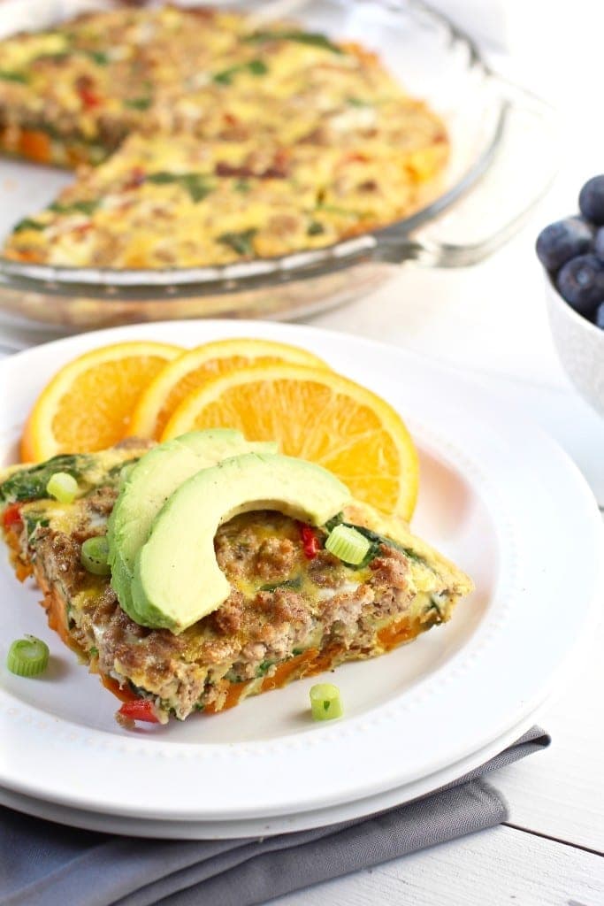 forget oatmeal, this sweet potato, turkey sausage, egg bowl + bake has you covered for breakfast, lunch or dinner! this savory egg bake is packed with nutritional superstars -- sweet potato, avocado, turkey sausage, greens, and eggs | www.nourishmovelove.com