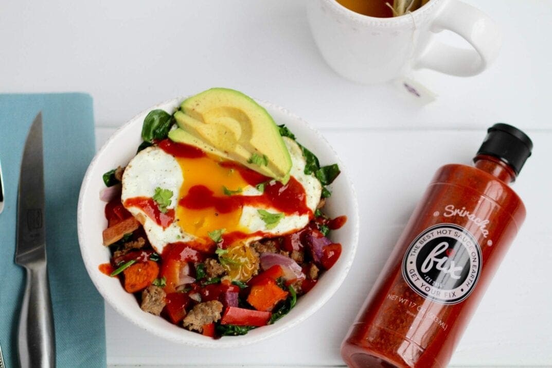 savory sweet potato, turkey sausage, egg bowl + egg bake