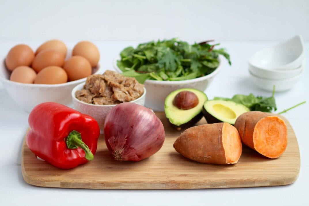 savory sweet potato, turkey sausage, egg bowl + egg bake