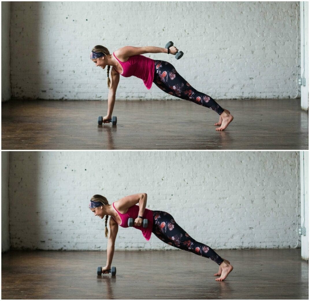 6-move arms and abs workout to strengthen and tone |6-moves, 20 minutes, and a set of 5-15 pound dumbbells is all you need to move through this arms and abs strength training and toning workout. | www.nourishmovelove.com