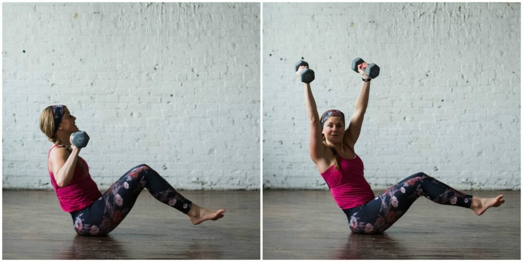 6-move arms and abs workout to strengthen and tone |6-moves, 20 minutes, and a set of 5-15 pound dumbbells is all you need to move through this arms and abs strength training and toning workout. | www.nourishmovelove.com