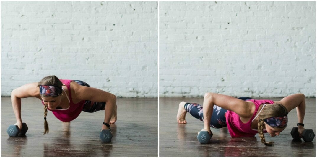 6-move arms and abs workout to strengthen and tone |6-moves, 20 minutes, and a set of 5-15 pound dumbbells is all you need to move through this arms and abs strength training and toning workout. | www.nourishmovelove.com