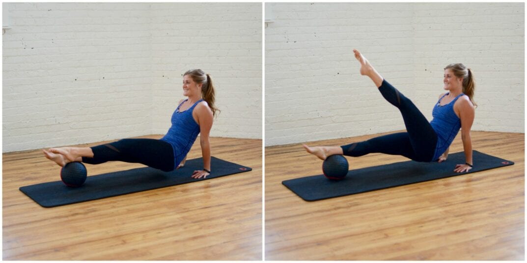 medicine ball reverse plank leg lifts | www.nourishmovelove.com