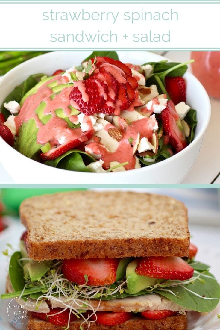 healthy lunch: strawberry spinach sandwich + salad | two healthy lunch recipes that can be tossed together in 10 minutes or less; both the strawberry spinach sandwich and salad can feed a small crowd or pack up nicely for lunches and picnics! | www.nourishmovelove.com