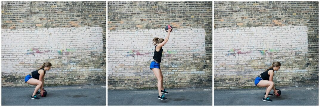 medicine ball frog squat jumps
