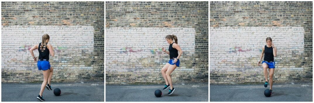 medicine ball toe taps