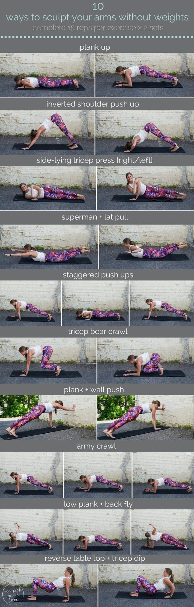 10 ways to sculpt your arms without weights | sculpt seriously strong arms with these 10 equipment-free, upper body exercises you can do anywhere. | www.nourishmovelove.com