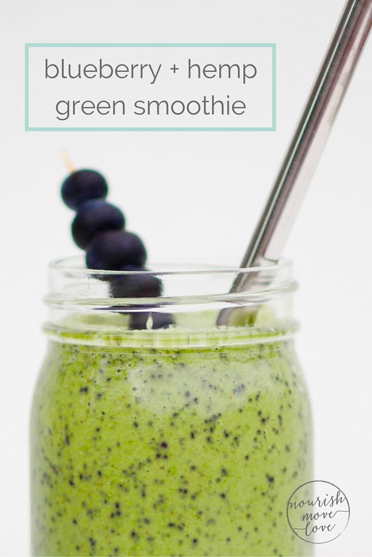 blueberry + hemp green smoothie | start your day off right with this sweet blueberry and kale smoothie with hemp seeds and walnuts; you'd never guess it's gluten-free, vegan, and loaded with antioxidants! | www.nourishmovelove.com