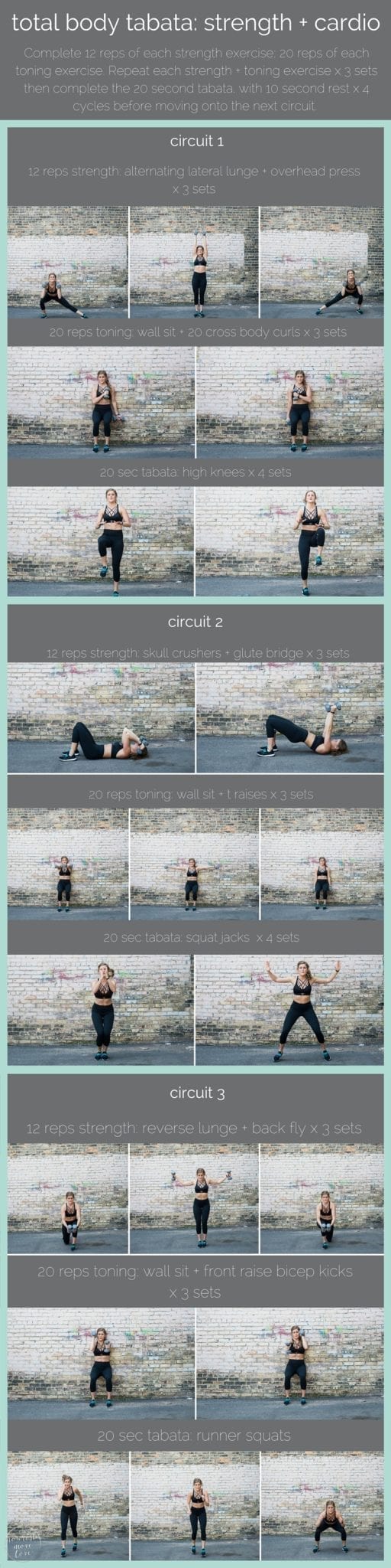 total body tabata with dumbbells {cardio + strength} | ready to test your cardiovascular stamina? combine dumbbell strength training with cardio intervals in this tri-circuit, total body tabata workout. | www.nourishmovelove.com