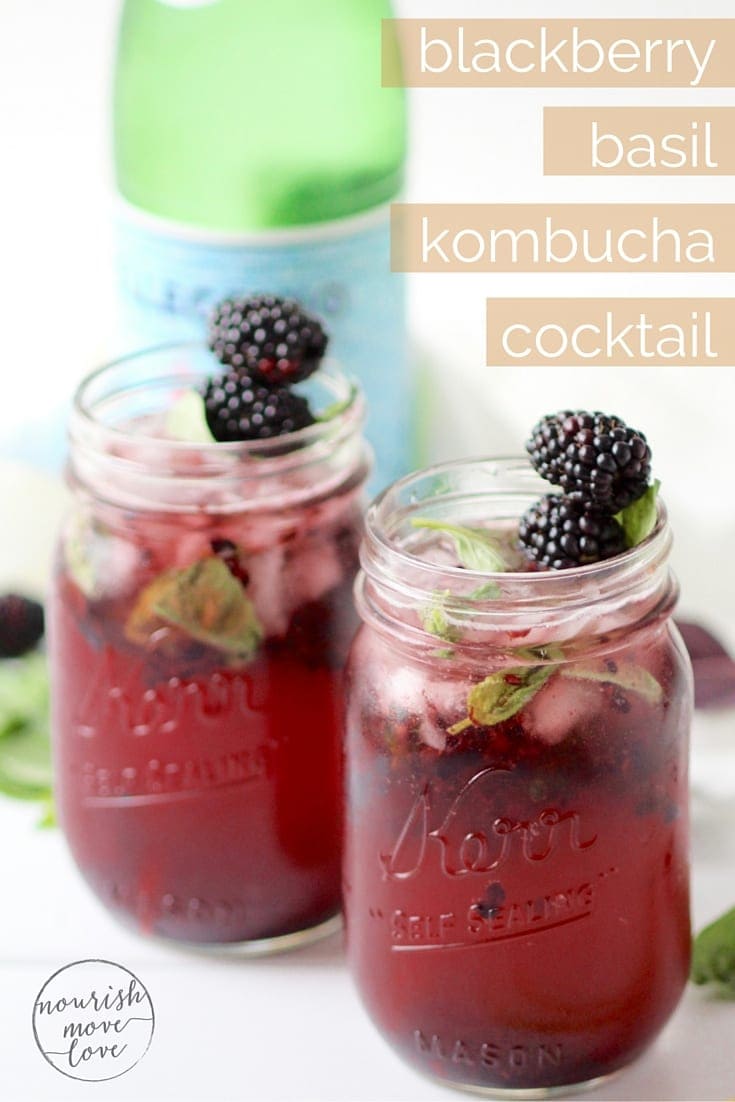 blackberry basil kombucha cocktail | ripe, summer berries and fresh basil muddled together for a refreshing, healthier cocktail {or mocktail}! | www.nourishmovelove.com