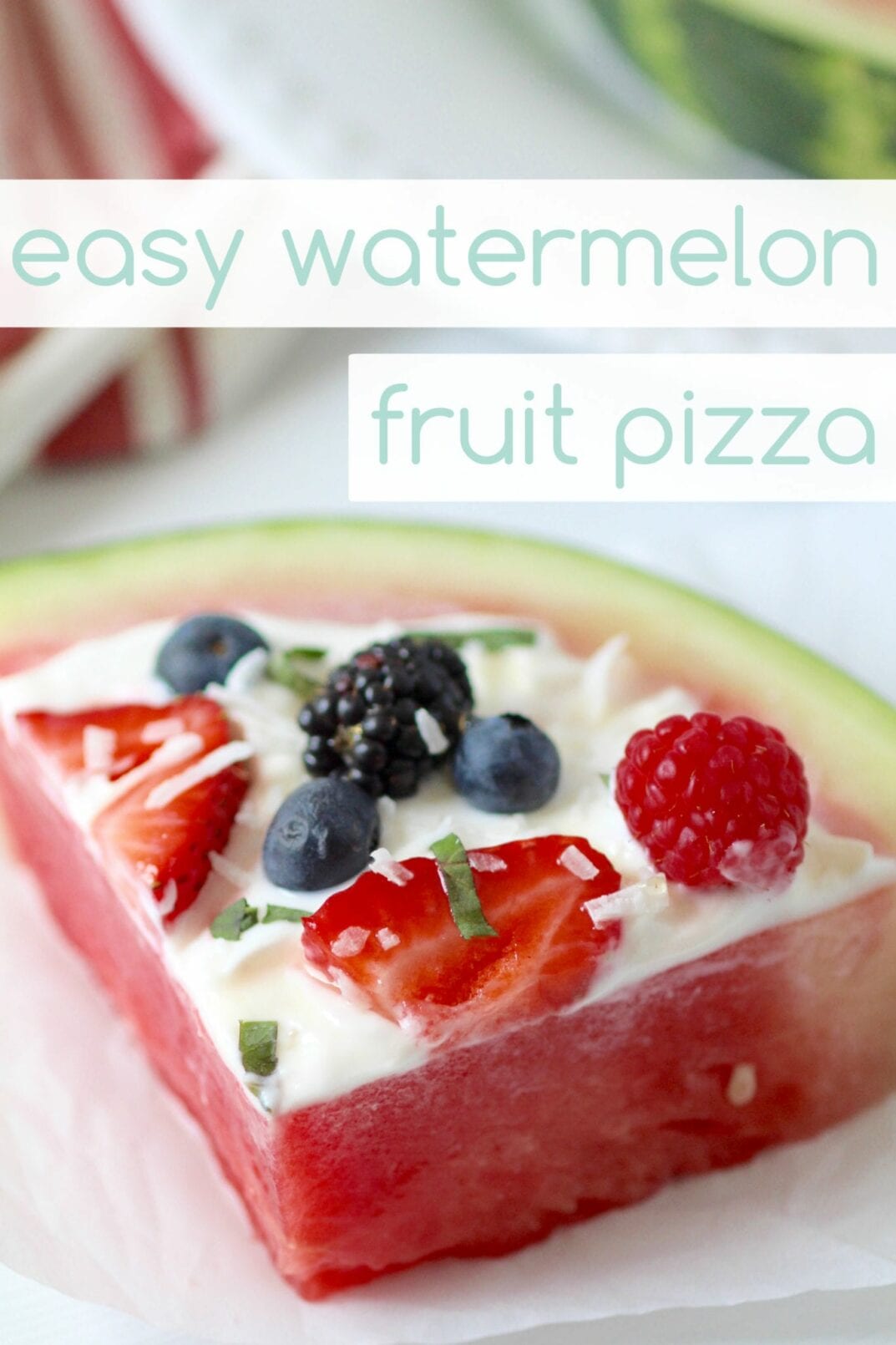 easy watermelon and berry fruit pizza | fruit pizza made with watermelon, berries and greek yogurt; healthy, delicious, and so easy even the kids can make it in 5 minutes or less! | www.nourishmovelove.com