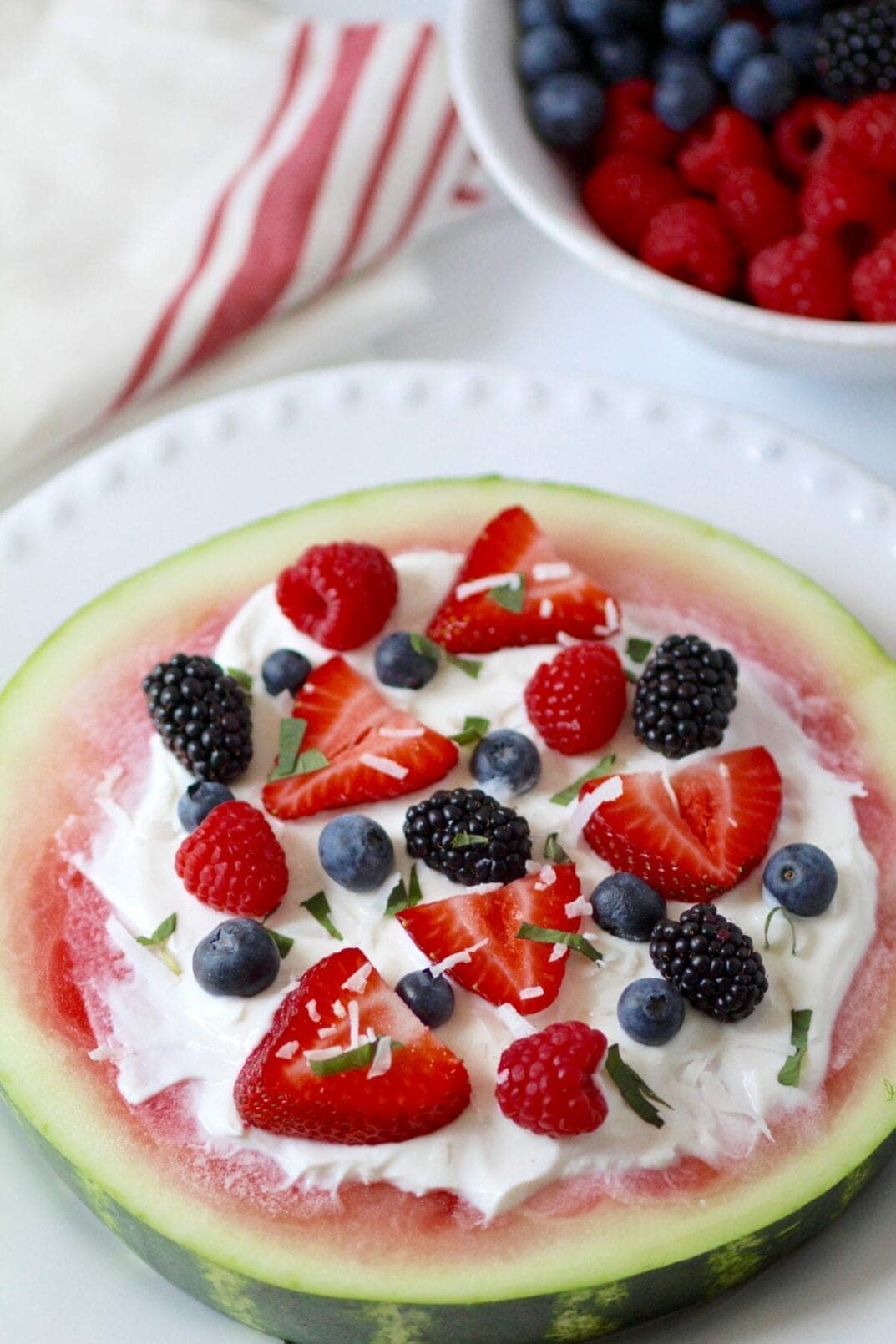 easy watermelon and berry fruit pizza | www.nourishmovelove.com