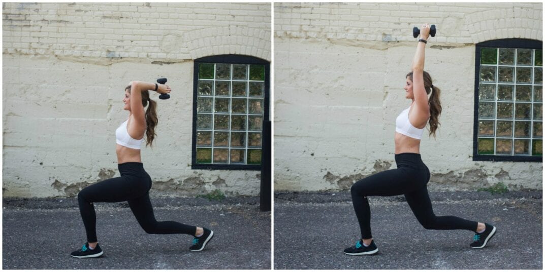 isometric lunge + overhead tricep extension