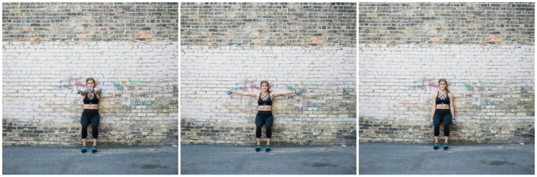 wall sit with t raises