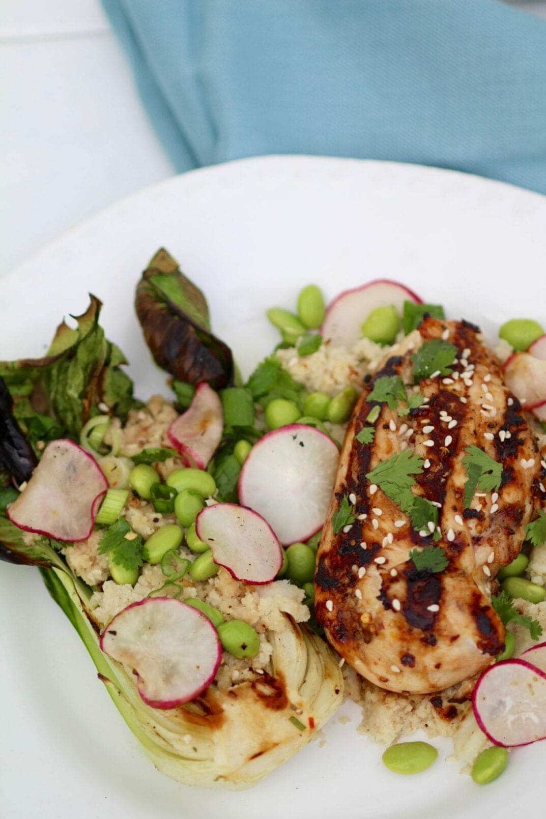 grilled bok choy + sesame chicken dinner nourish move love