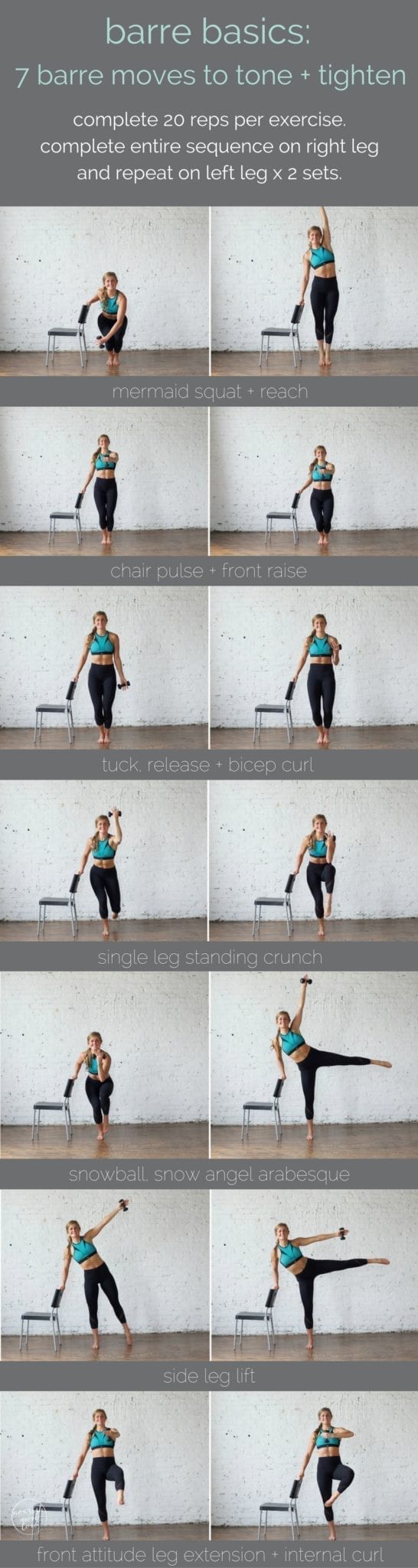 barre basics: 7 barre moves to tone + tighten | at home barre workout | beginner barre workout
