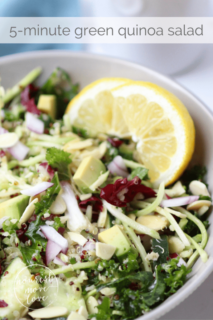 Pin for Pinterest of an easy 5 minute green goddess quinoa salad