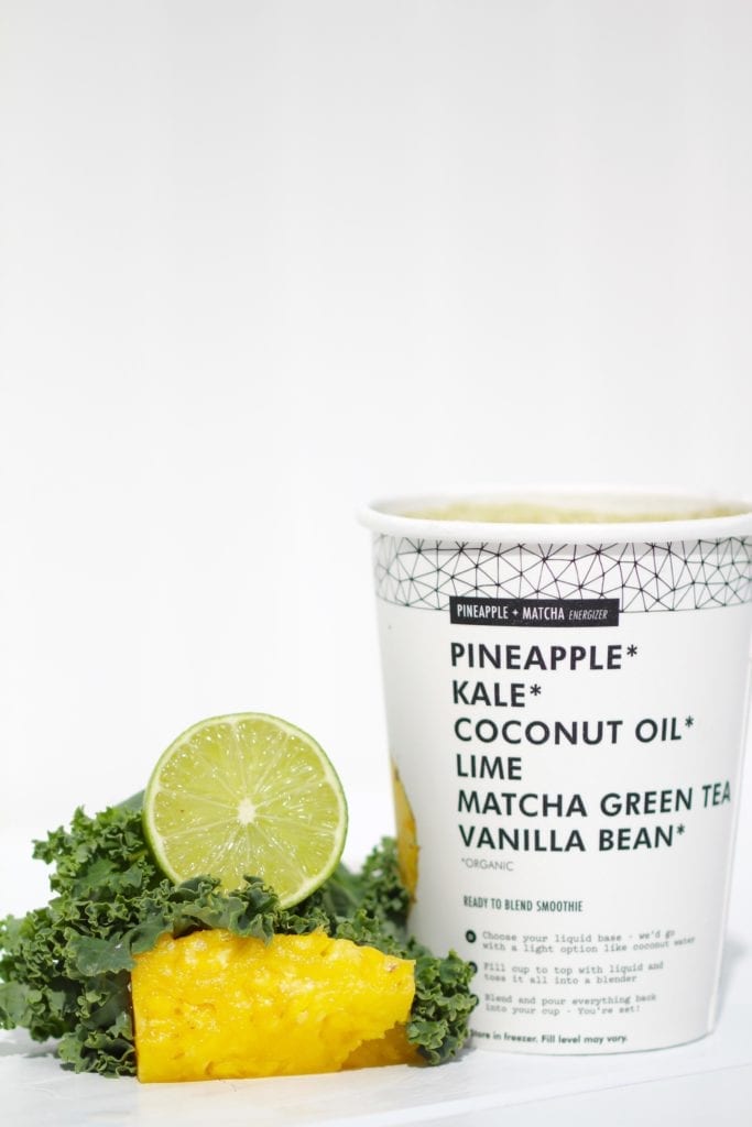 Daily Harvest smoothie with pineapple, kale, coconut oil, lime, matcha green tea and vanilla bean | discount code