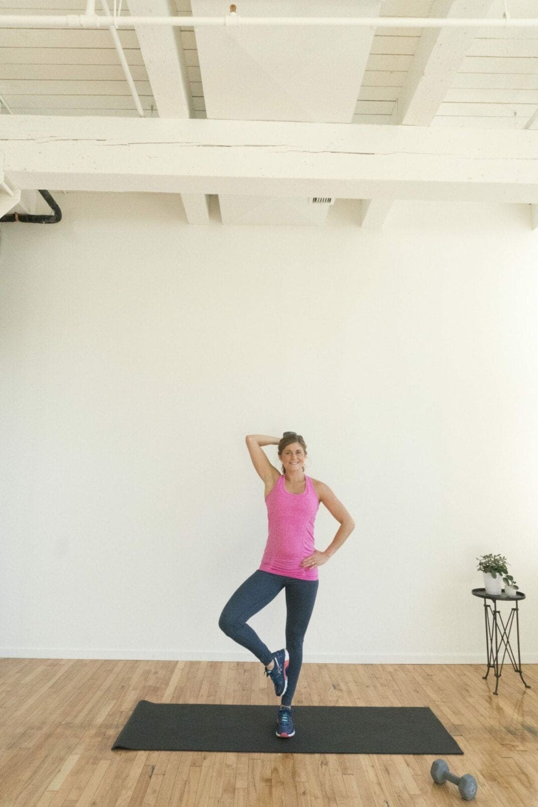 tree pose tricep kicks