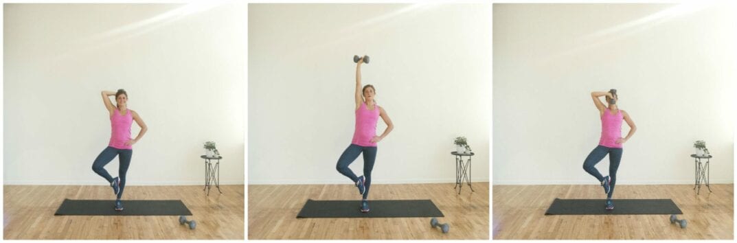 Tree Pose Overhead Tricep Kick
