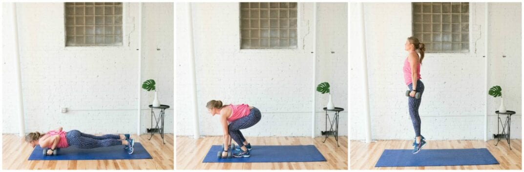 weighted burpee + tricep push up