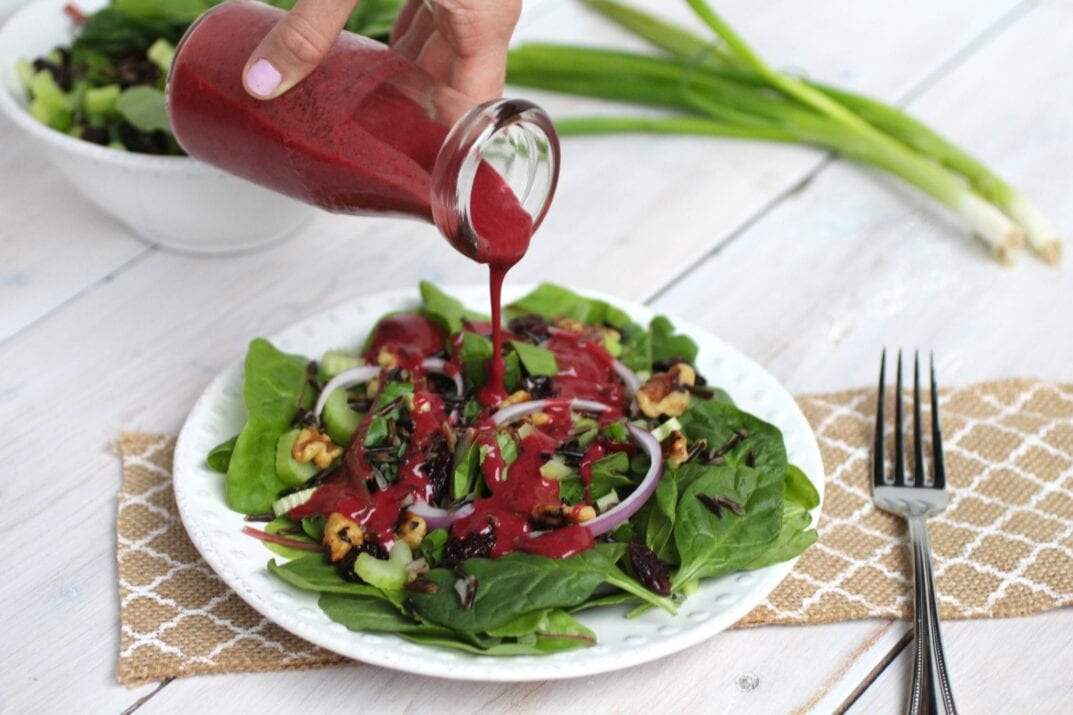 wild rice + spinach salad with cherry vinaigrette 