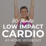Pin for Pinterest of women performing a low impact strength and cardio workout