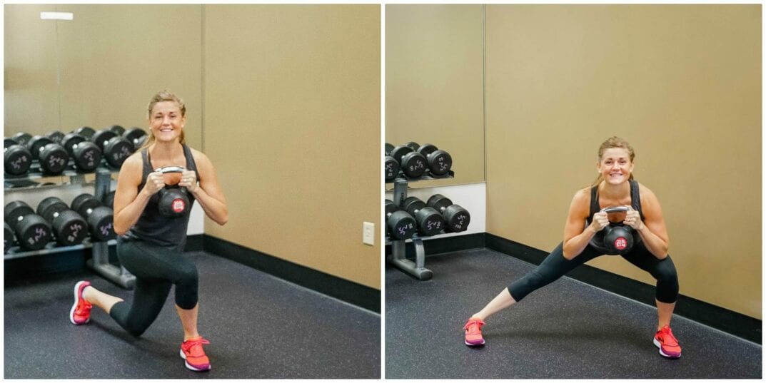 Kettlebell Curtsy Lunge + Lateral Lunge {Right Leg}