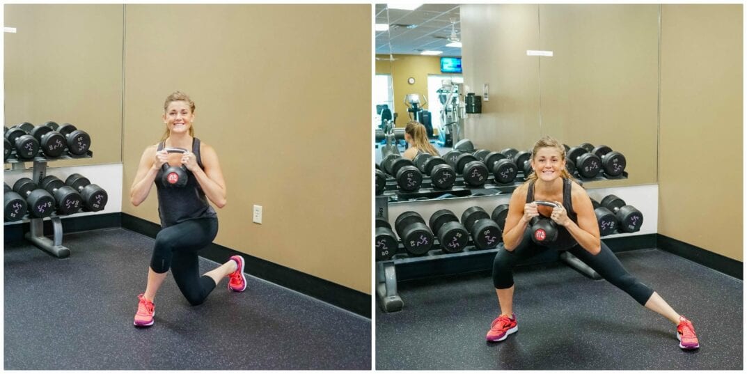 Kettlebell Curtsy Lunge + Lateral Lunge {Left Leg}
