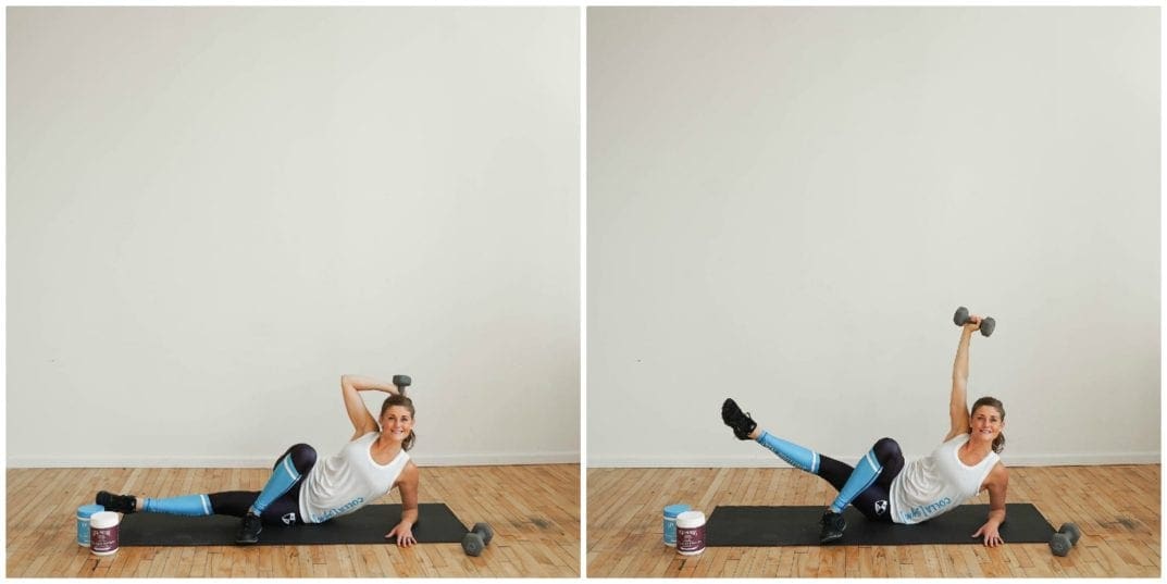 Side Lying Inner Thigh + Tricep Kick Left