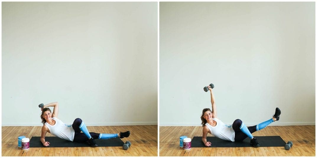 Side Lying Inner Thigh + Tricep Kick Right