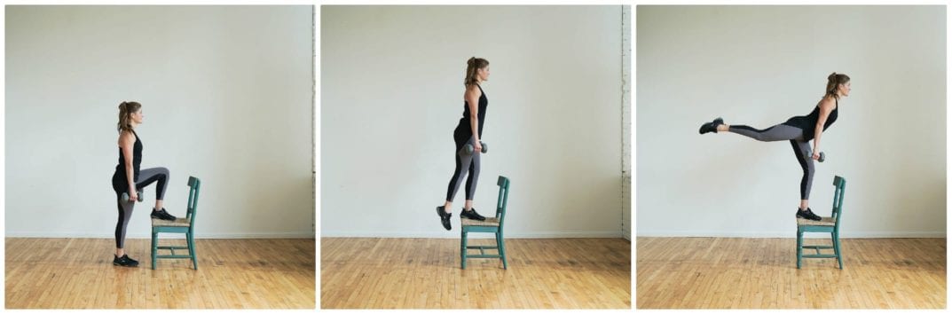 Chair Step Ups + Leg Lift