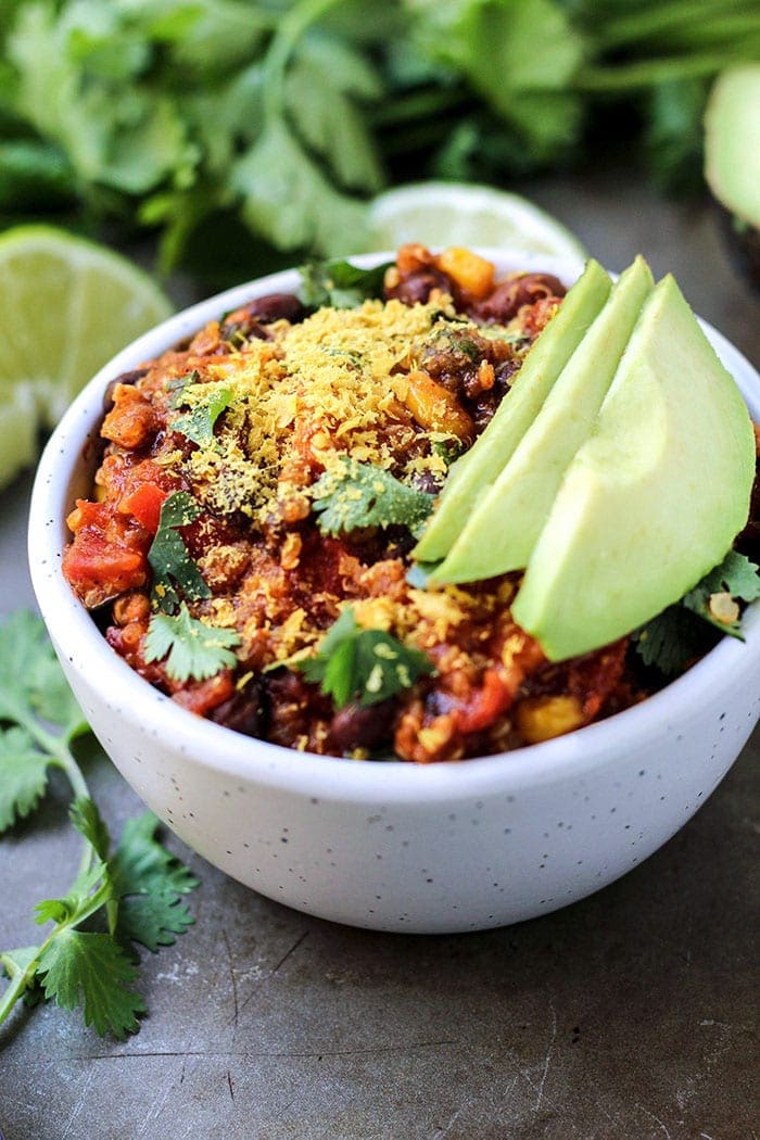 Slow Cooker Vegan Enchilada Quinoa Chili