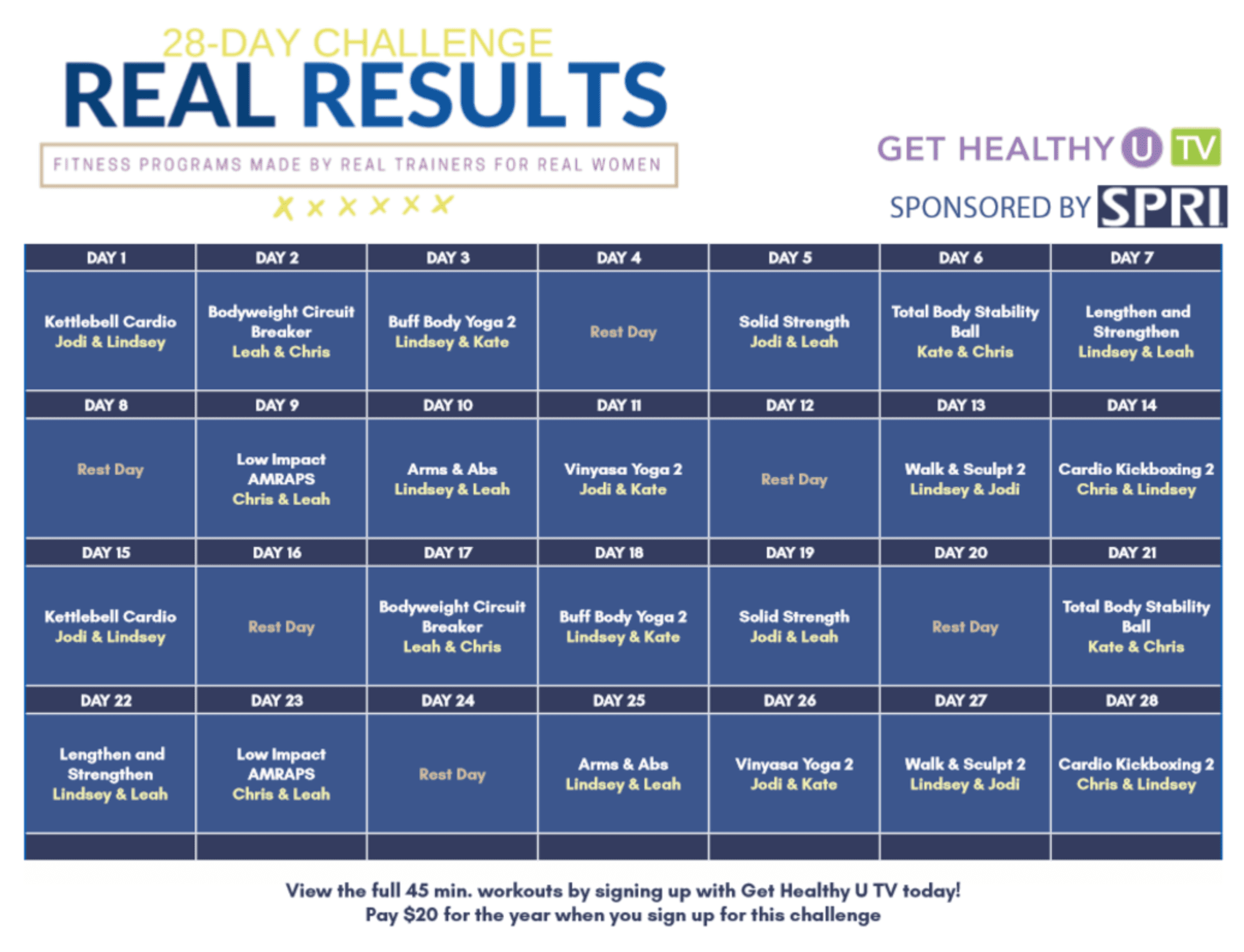 28-day real results challenge workout calendar