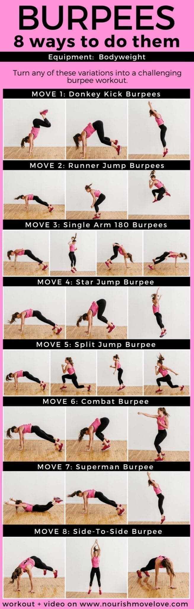 8 Butt-Kicking Burpees Workout | burpee variations | www.nourishmovelove.com