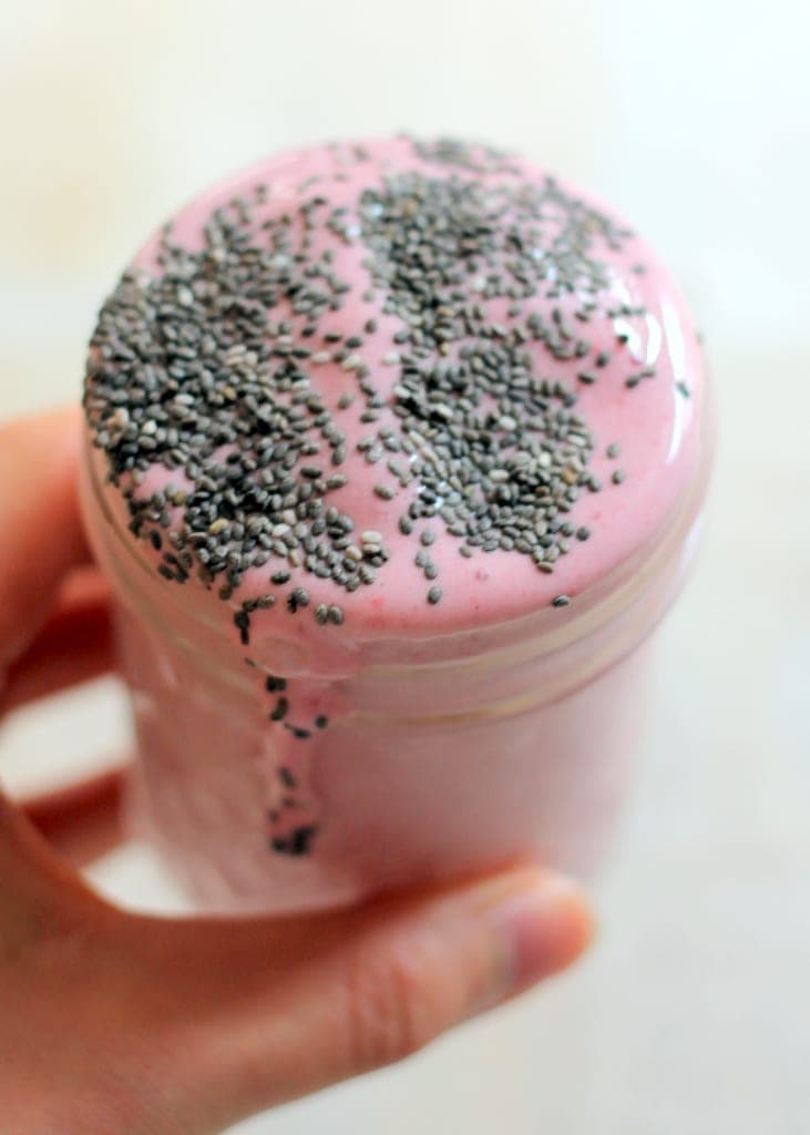 Strawberry Chia Seed Protein Shake | 15 Low Sugar Smoothie recipes | www.nourishmovelove.com