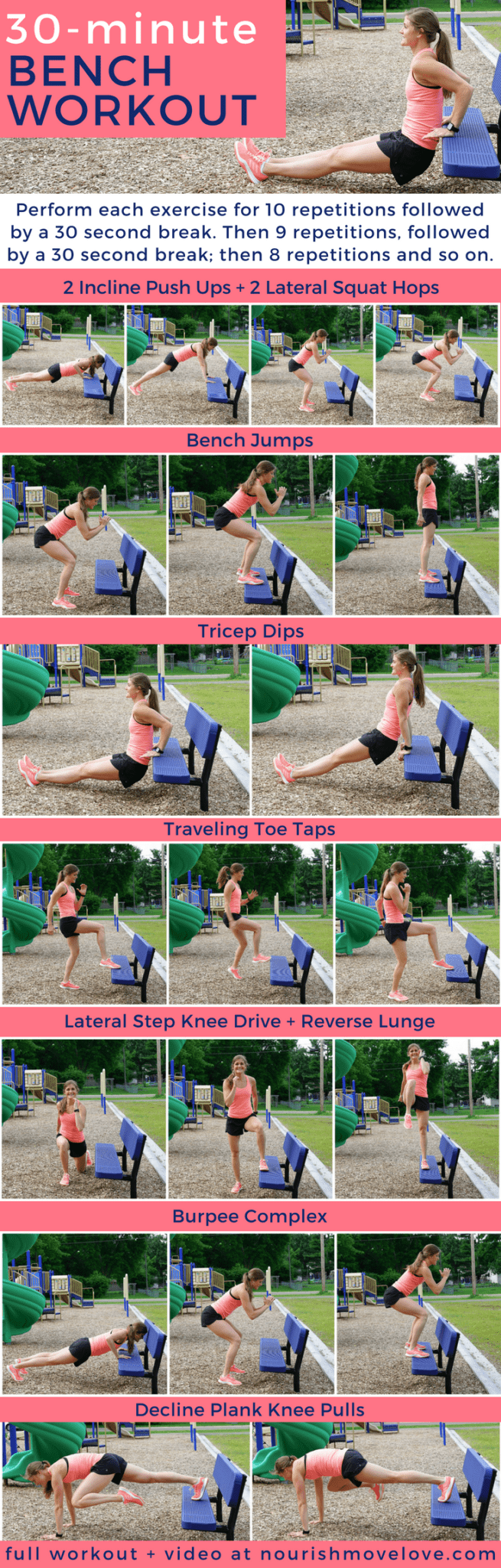 Bodyweight Bench HIIT Workout | www.nourishmovelove.com