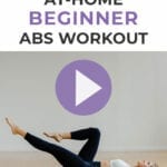 Pin for Pinterest showing postpartum woman lying on her back performing core exercises to heal diastasis recti safely