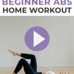 Pin for Pinterest showing postpartum woman lying on her back performing core exercises to heal diastasis recti safely